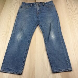 Peter Manning Mens Blue Denim Standard Fit Distressed Straight Jeans Size 34x27